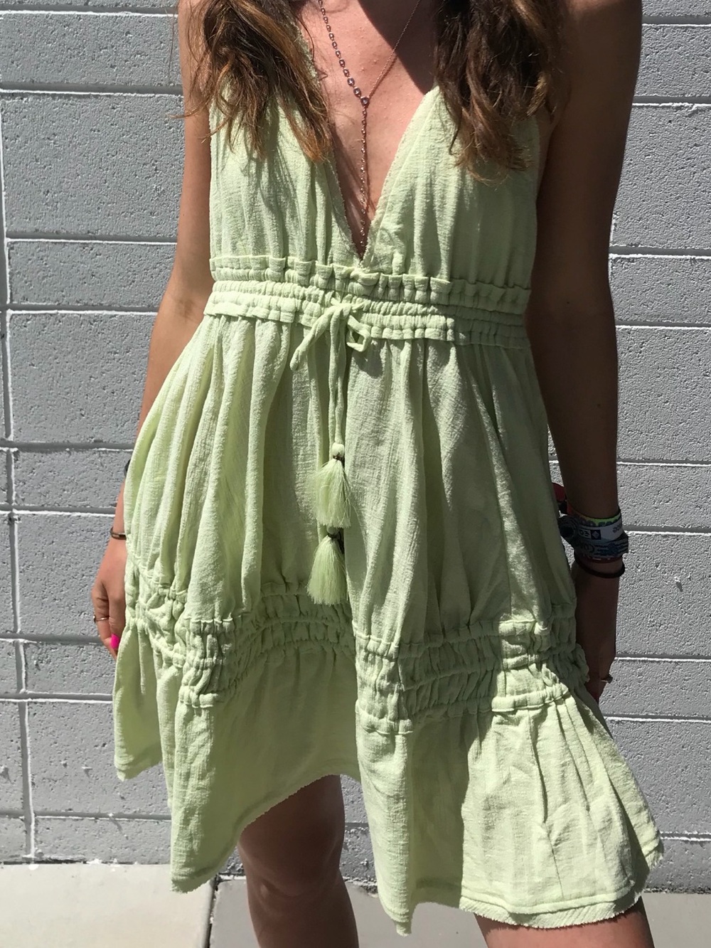 Light Green Tassel Tie Summer Dress